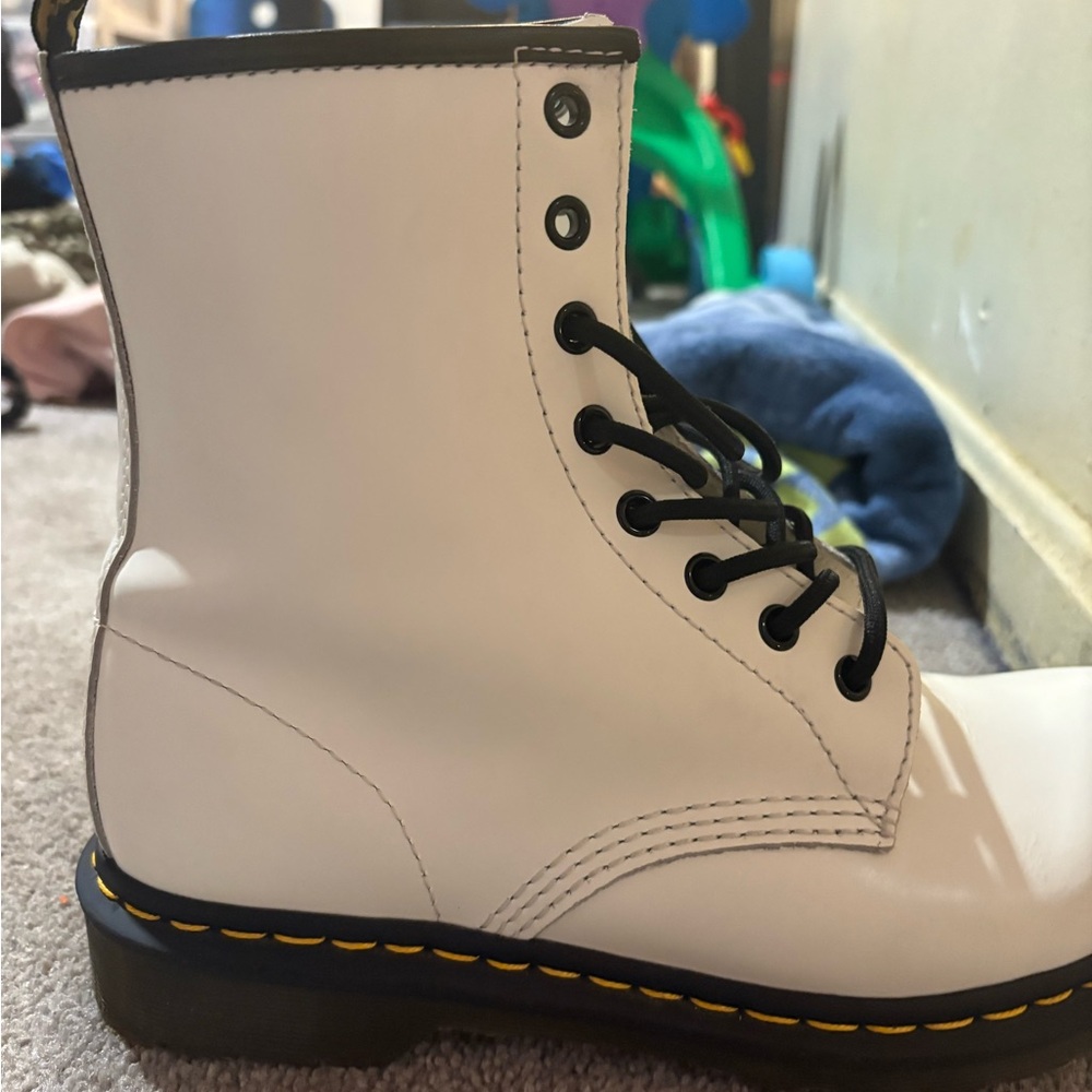 Dr. Martens White Combat Boots with Black Laces - Picture 9 of 9